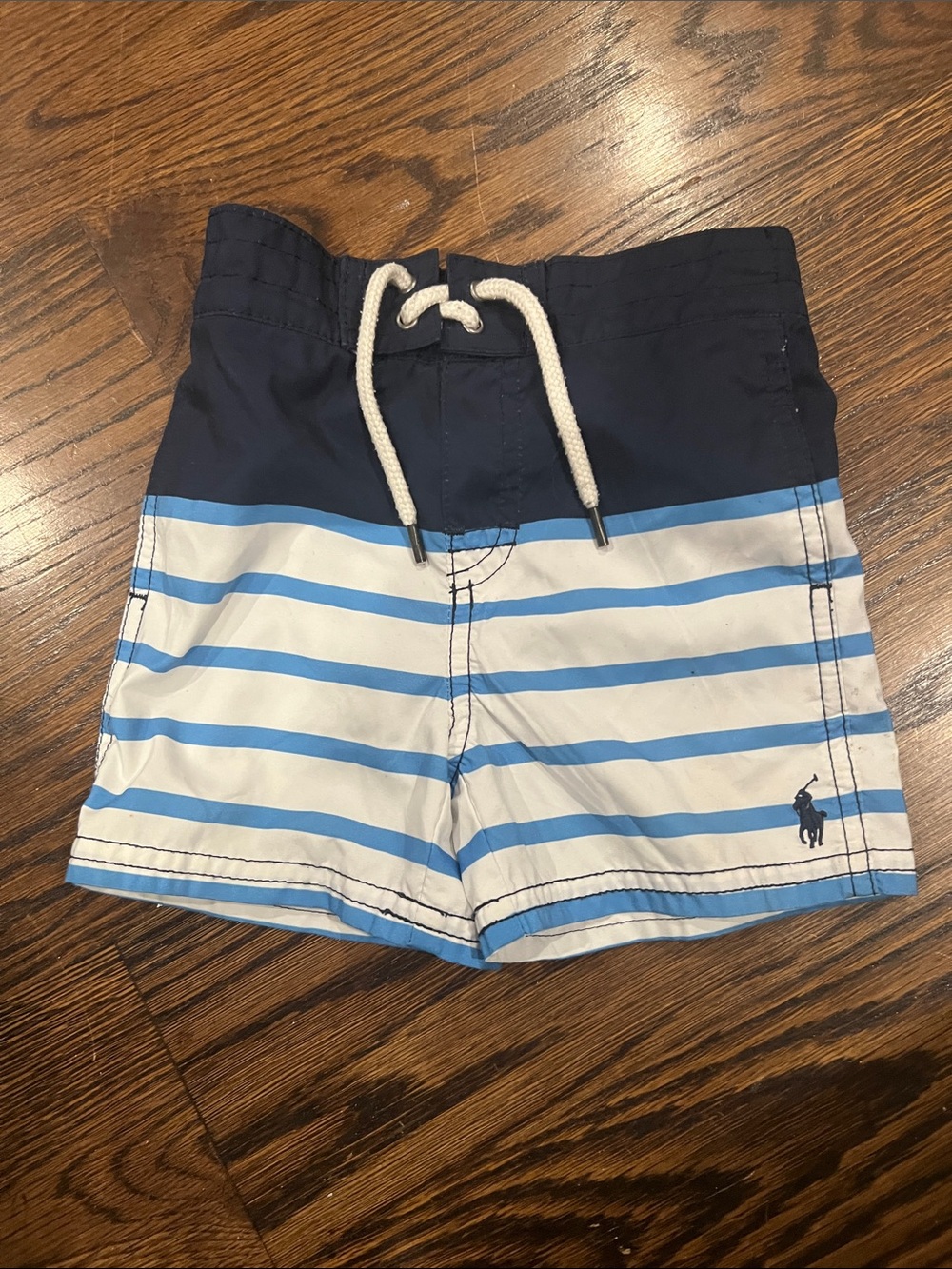 Ralph Lauren Navy & Light Blue Striped Boys Swim Shorts